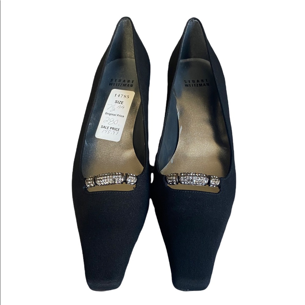 Stuart Weitzman rhinestones black kitty heels brand new with tag women size 7.5